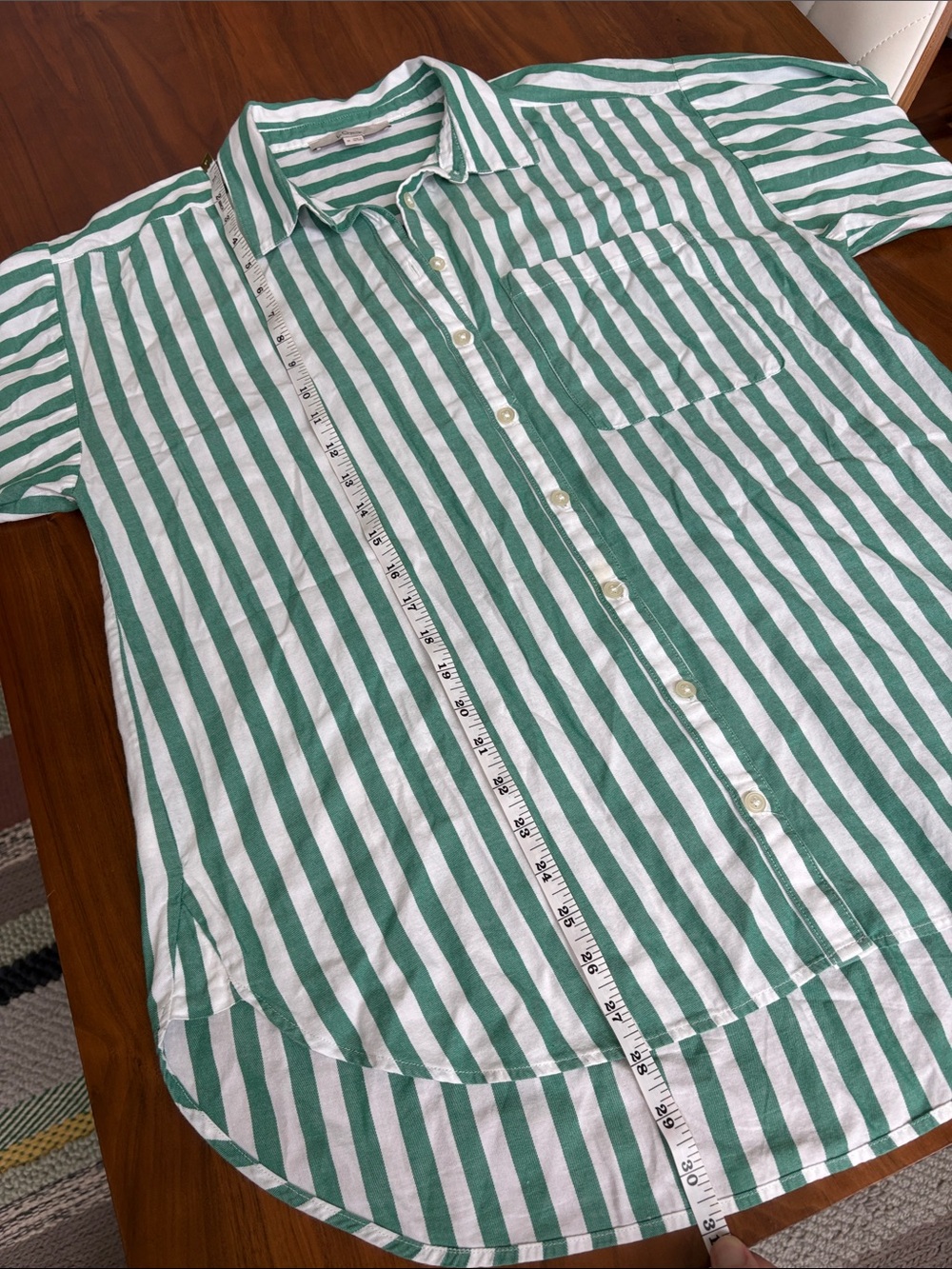 LOFT Striped Poplin Everyday Oversized Pocket Shirt Green White Size Medium - Picture 8 of 9